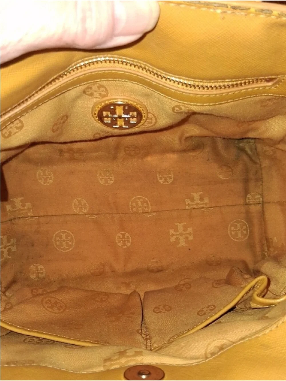 Tory Burch Yellow Leather Shoulder Tote with Patterned Scarf Accent